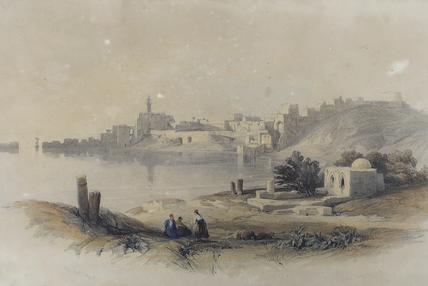 David Roberts (1796-1864), three hand coloured lithographs, 'Entrance to the Tomb of Kings', 1839, plate 53, 'Town of Tiberius looking towards Lebanon', 1839, plate 100 and 'Sidon seen from the South', 1839, plate 112, l